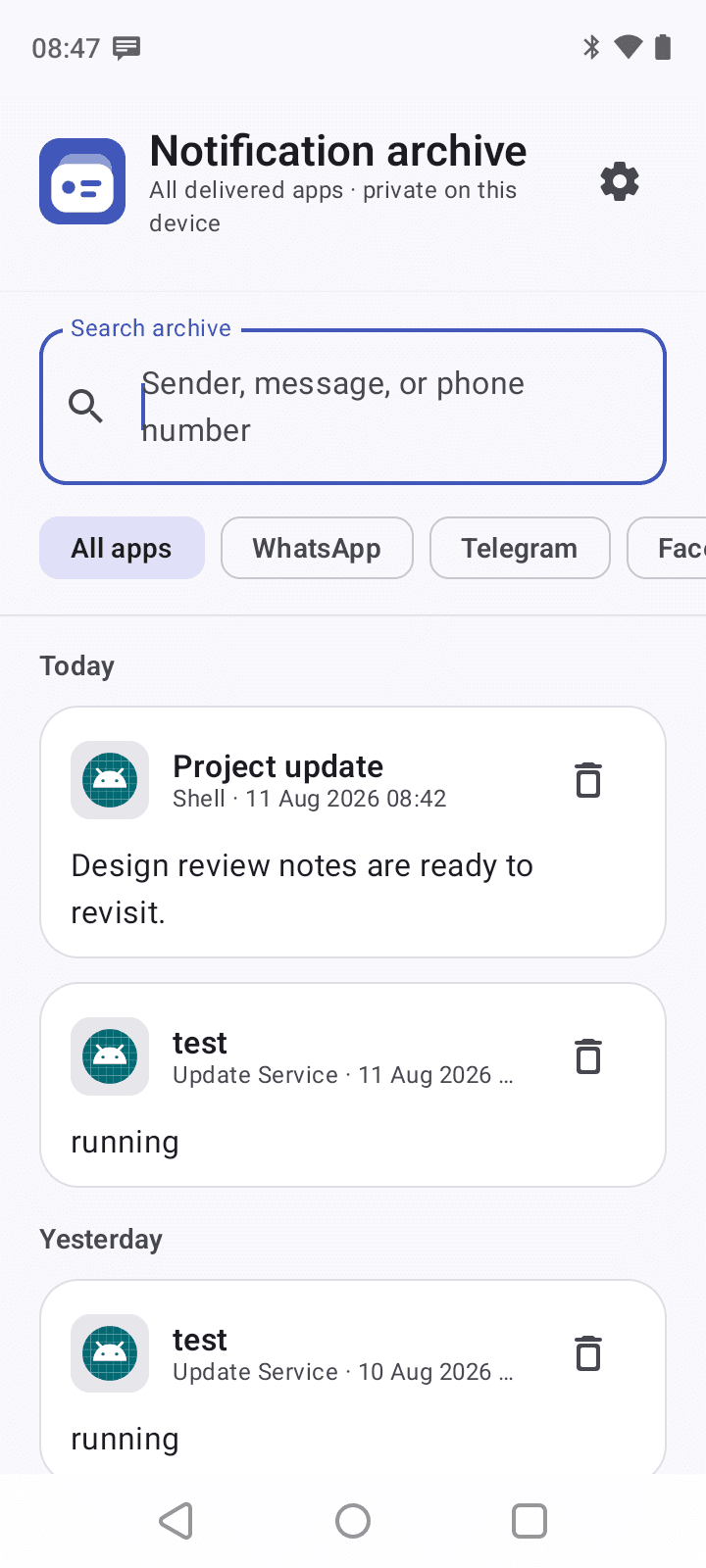 Enhanced Notification Manager archive showing a synthetic project update.